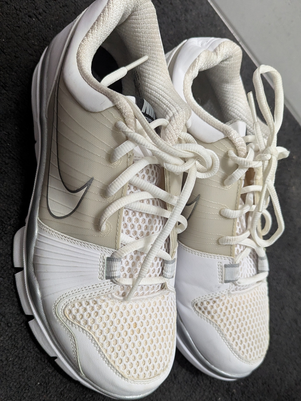 Nike Men's White and Cream Mesh Training Sneakers